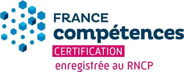 Logo sur fond blanc "France Compétences - Certification enregistrée au RNCP"