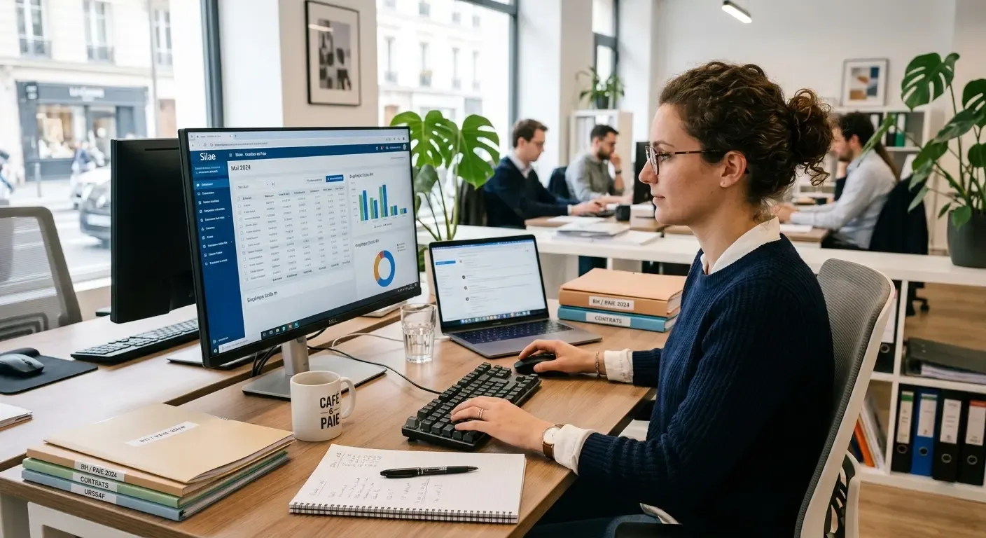 Professionnelle de la gestion de paie travaillant sur ordinateur