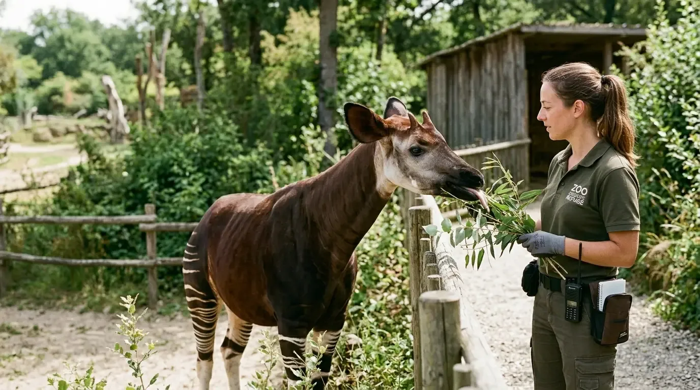 Soigneur animalier au travail dans un parc animalier en France