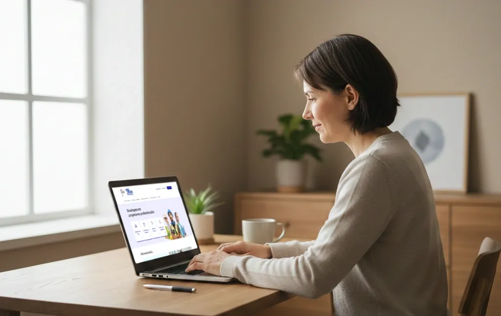 Personne effectuant une démarche en ligne pour créer et activer son compte CPF sur un ordinateur portable