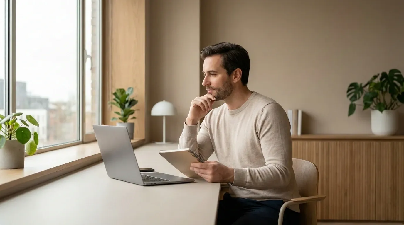 Salarié en CDI en réflexion sur un projet de reconversion professionnelle avant de quitter son emploi