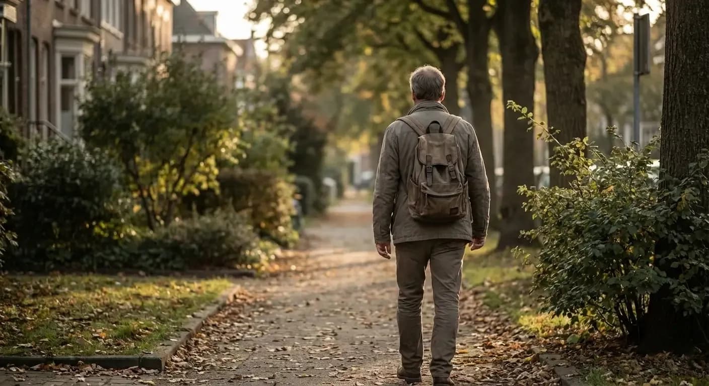 Personne marchant seule dans un environnement calme, illustrant une période de transition pendant une recherche d’emploi difficile