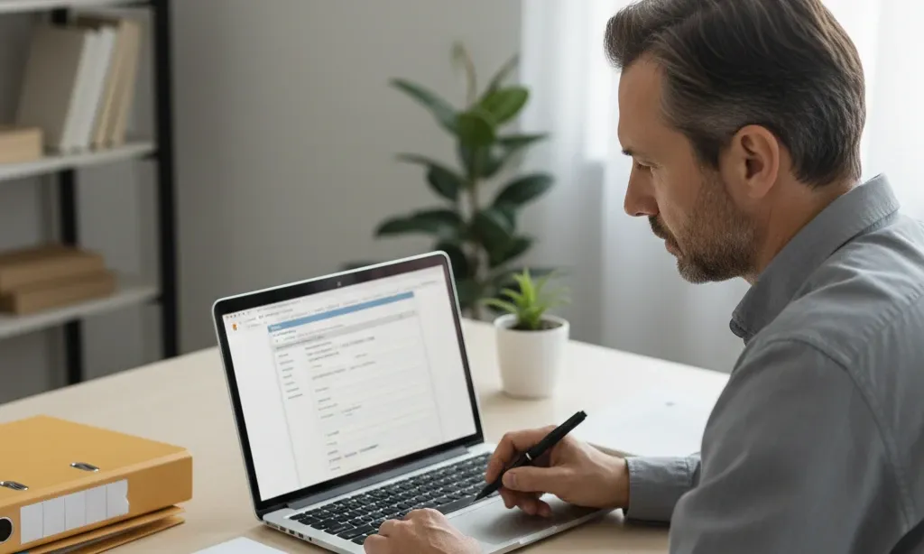 Responsable d’entreprise remplissant en ligne la déclaration d’un apprenti