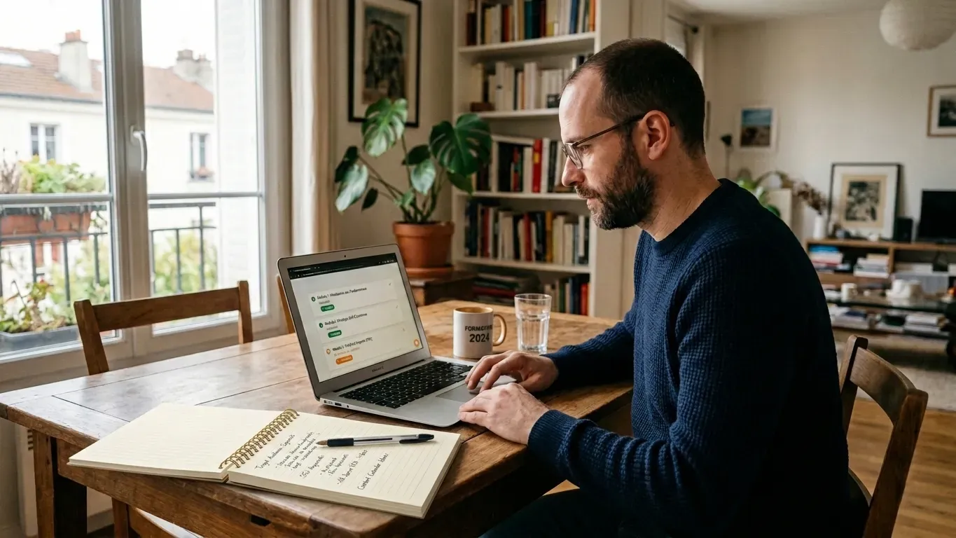 Formation en ligne organisée en blocs de compétences sur ordinateur portable