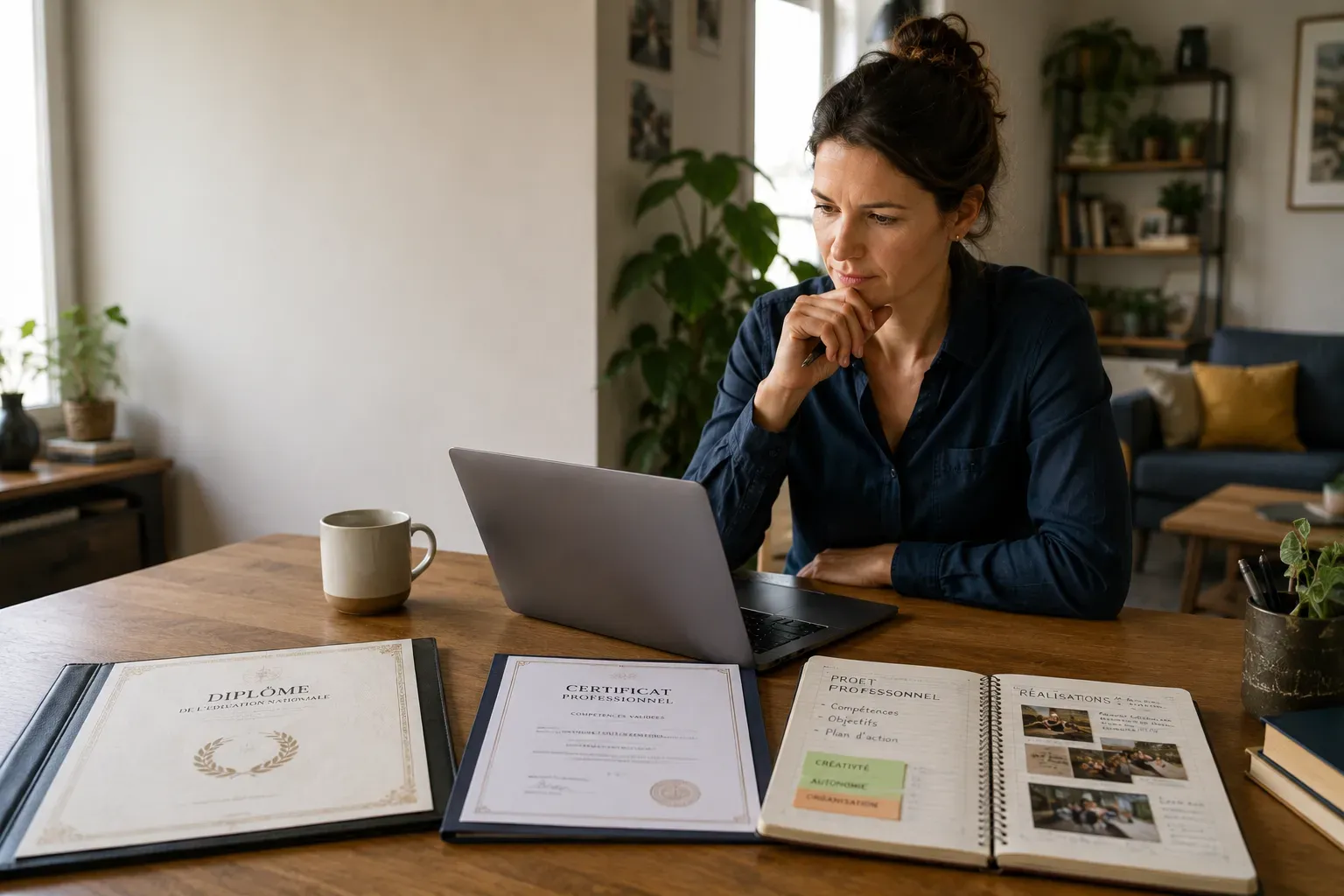 Adulte comparant une formation diplômante, certifiante et qualifiante depuis son domicile.
